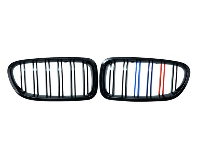 BMW 5 Series F10 F11 M5 GLOSS BLACK M Stripes Double Kidney Grilles