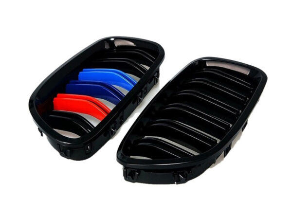 Bmw 5 series f10 f11 m5 gloss black m stripes double kidney grilles