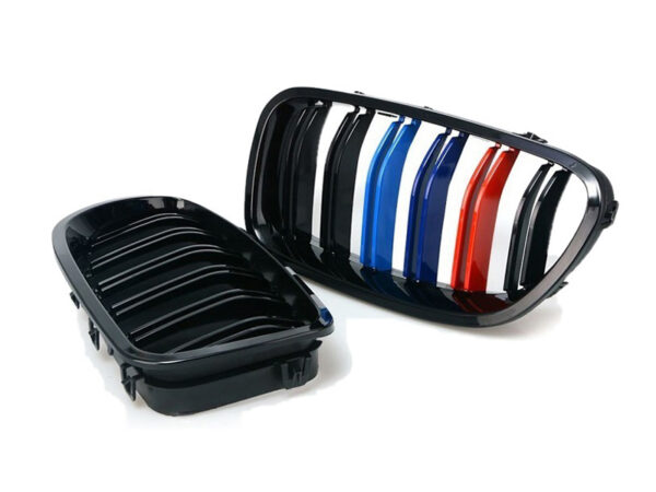 Bmw 5 series f10 f11 m5 gloss black m stripes double kidney grilles