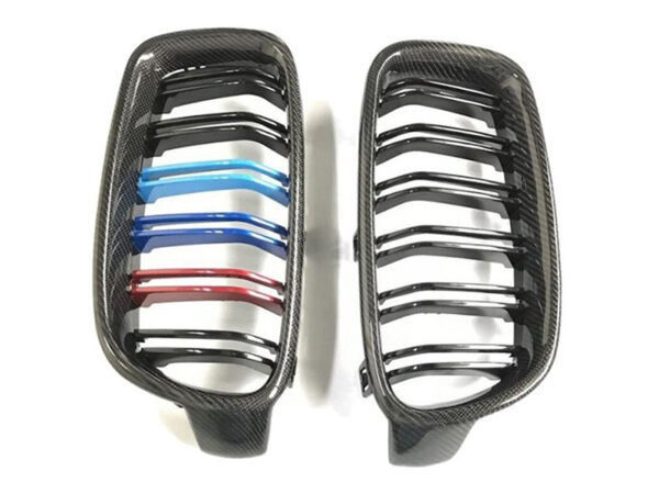 Bmw 3 series f30 f31 carbon fiber m stripes double kidney grilles
