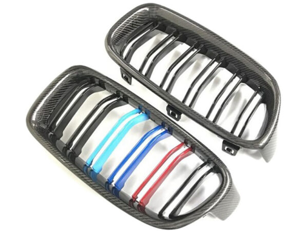Bmw 3 series f30 f31 carbon fiber m stripes double kidney grilles