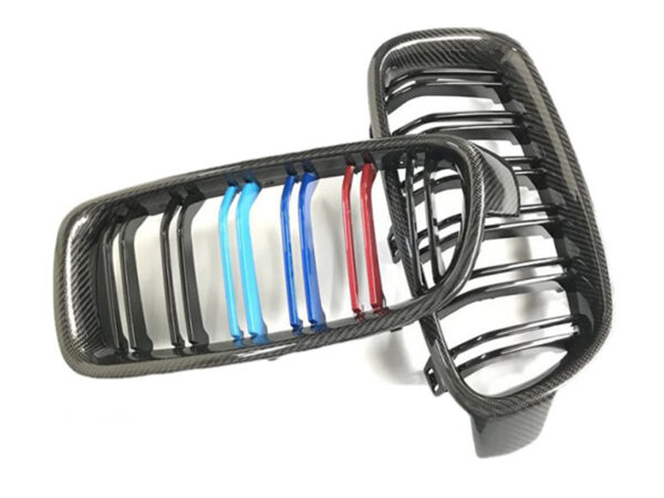 Bmw 3 series f30 f31 carbon fiber m stripes double kidney grilles