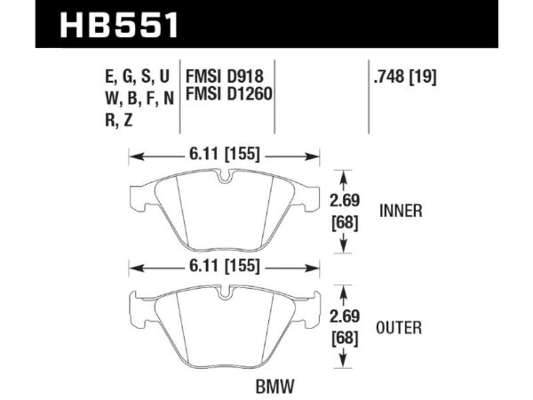 Alternative view of Hawk Performance HB551E.748 Blue 9012 BMW Front Brake Pads E82 1M E9X M3 E6X