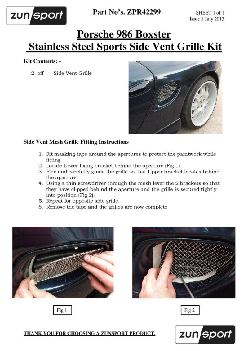 Zunsport porsche boxster 986 side vent grille set - image 2