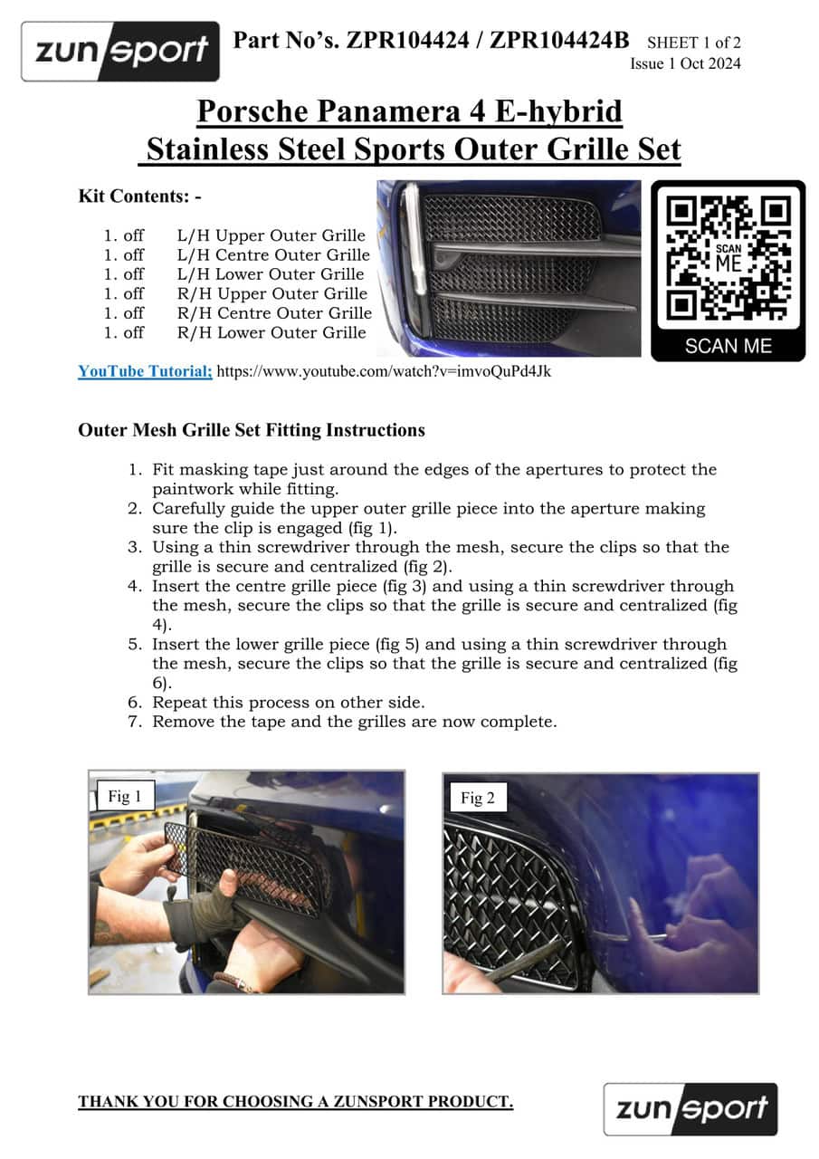 Zunsport porsche panamera 4 e-hybrid 24- outer grille set - image 2