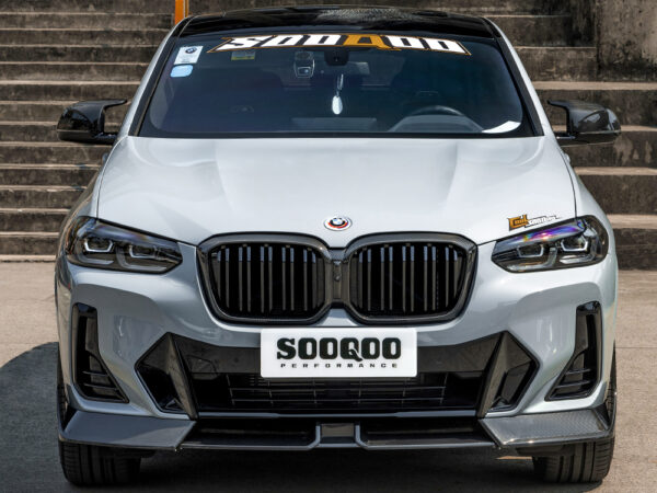 Alternative view of SOOQOO BMW G01 X3 G08 iX3 G02 X4 LCI Prepreg CARBON FIBRE SQ-v2 Front Splitter