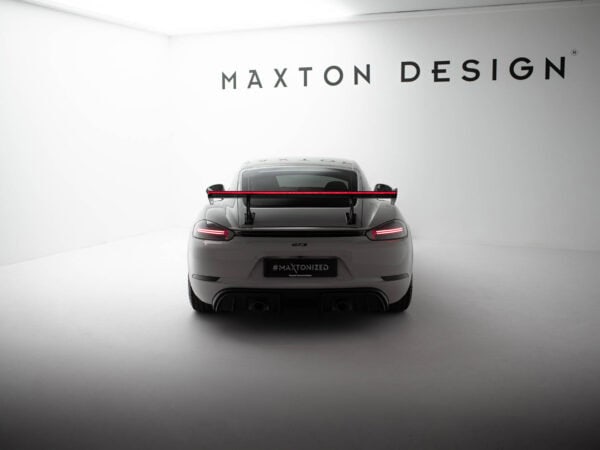Alternative view of Maxton Design Prepreg Carbon Fibre Spoiler V.2 with Internal Brackets & LED For Porsche 718 Cayman 982c