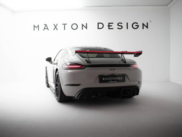 Alternative view of Maxton Design Prepreg Carbon Fibre Spoiler V.1 With Upper Swan Mount + LED For Porsche 718 Cayman 982c