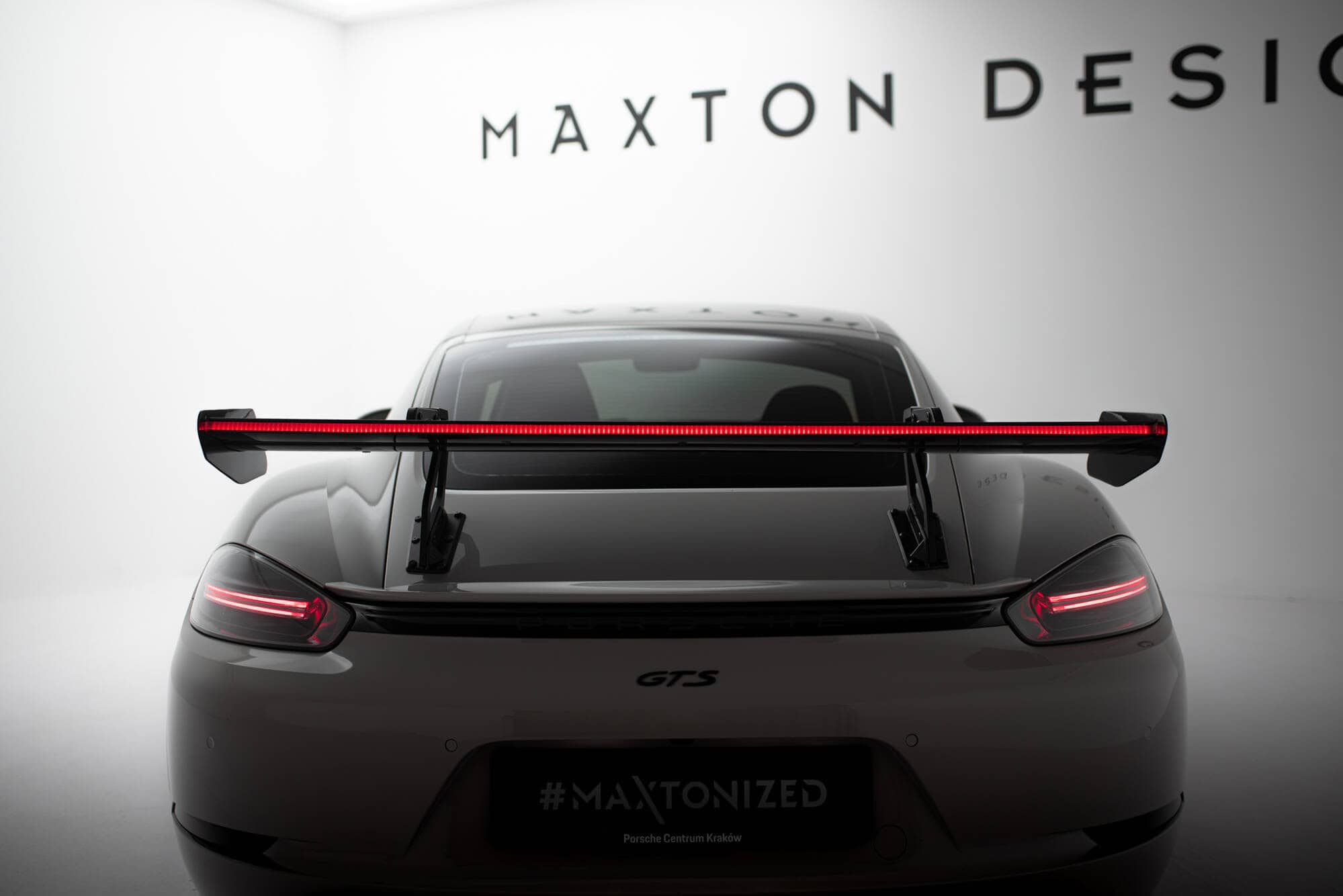 Maxton design prepreg carbon fibre spoiler with upper swan mounting v. 2 + led for porsche 718 cayman 982c - image 2
