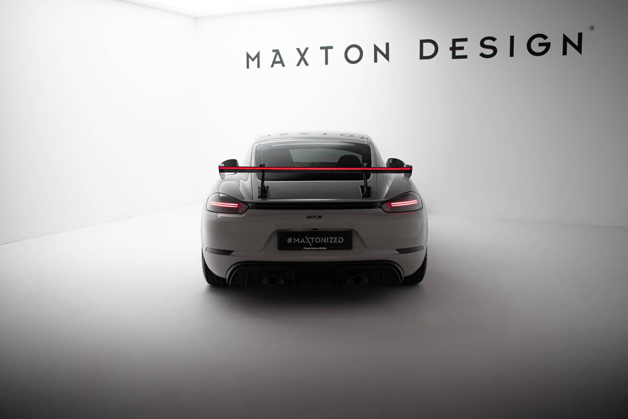 Maxton design prepreg carbon fibre spoiler with upper swan mounting v. 2 + led for porsche 718 cayman 982c - image 3