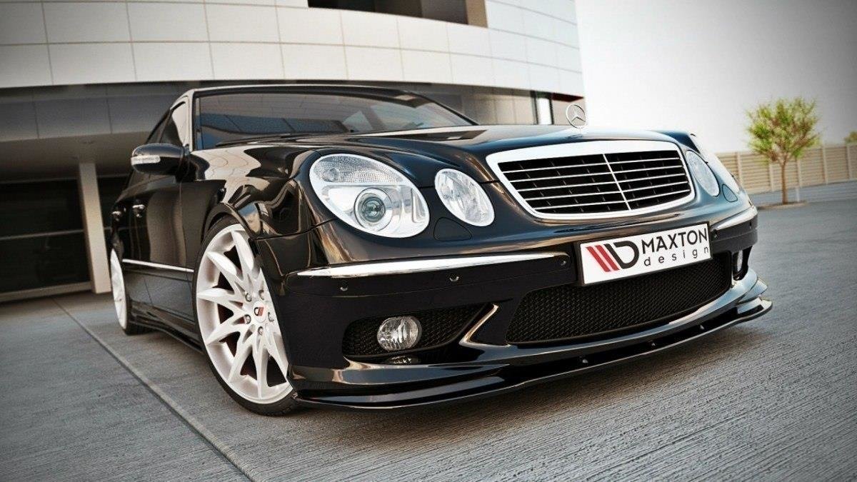 Maxton design gloss black front splitter for mercedes-benz amg w211 pre lci