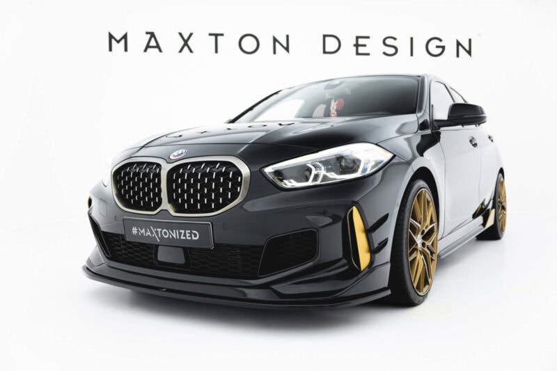 Maxton design gloss black front splitter extension for bmw f40 m135i m performance - image 2