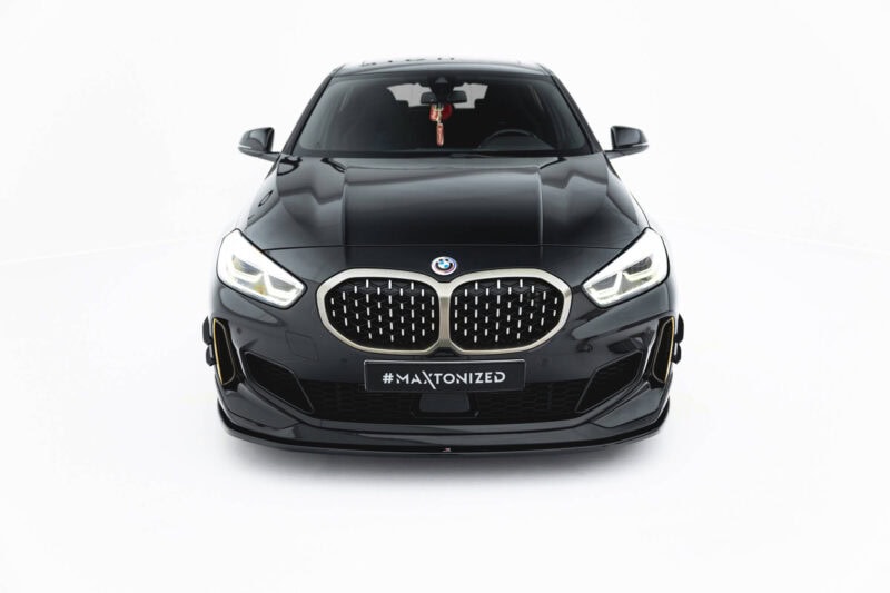 Maxton design gloss black front splitter extension for bmw f40 m135i m performance - image 4