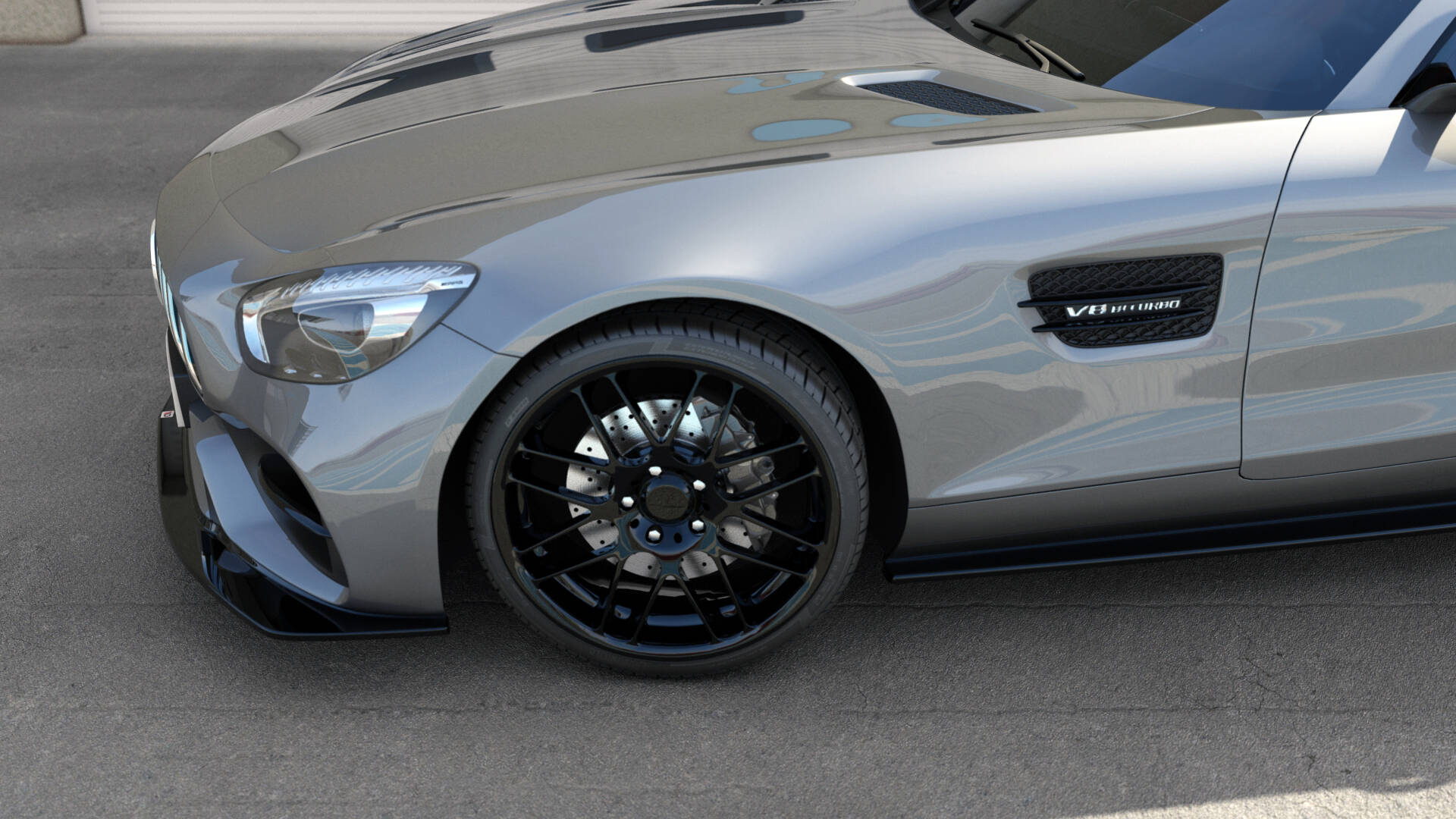 Maxton design gloss black front splitter for mercedes-benz amg gt c190 lci - image 2