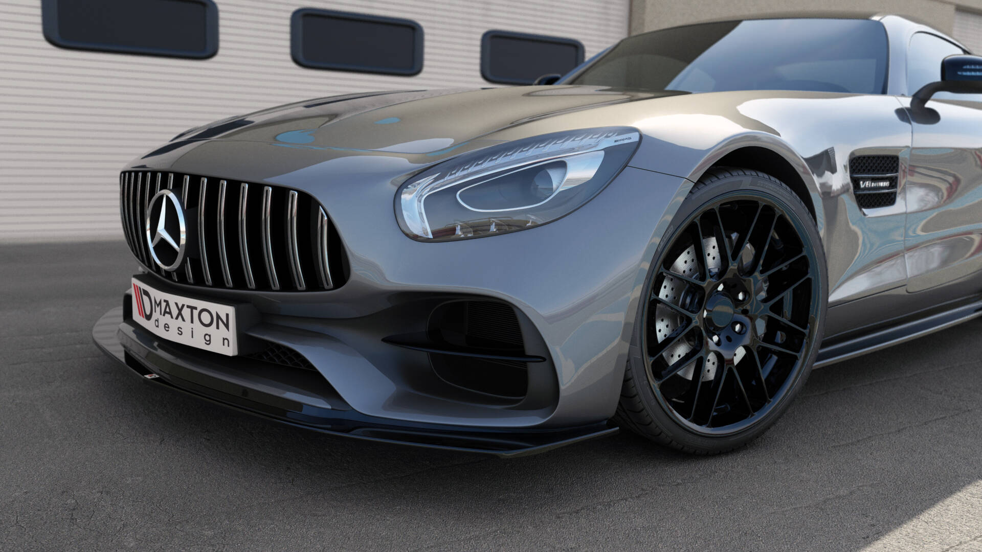 Maxton design gloss black front splitter for mercedes-benz amg gt c190 lci - image 4