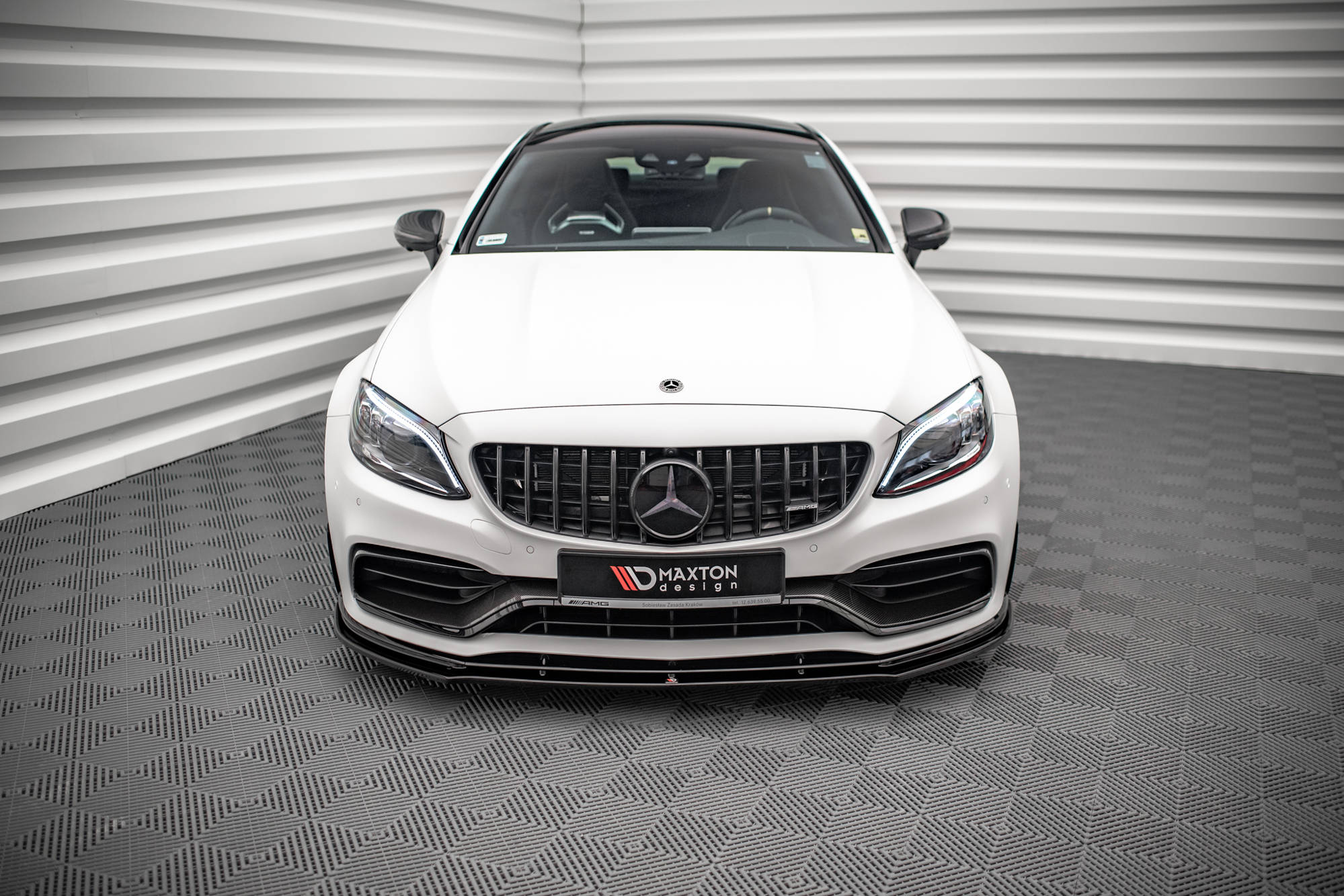 Maxton design gloss black front splitter v. 1 for mercedes-benz amg c63 c205 lci - image 2