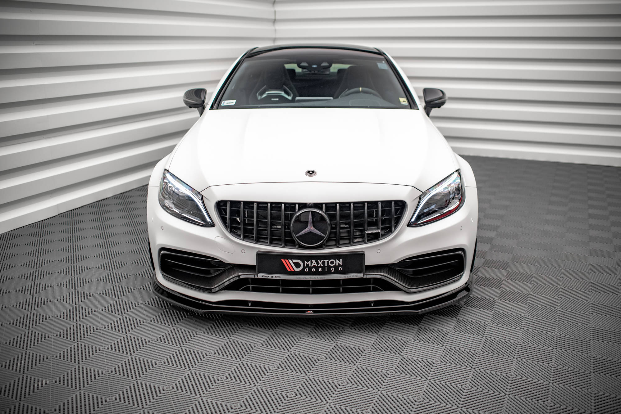 Maxton design gloss black front splitter v. 3 for mercedes-benz amg c63 c205 lci - image 2