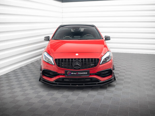 Alternative view of Maxton Design Matte Black Street Pro Style Front Splitter + Flaps For Mercedes-Benz AMG A45 W176 LCI